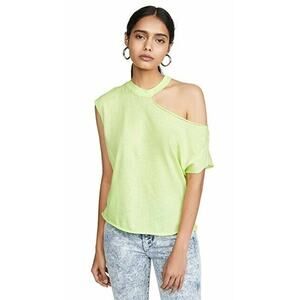 Rta NWT Highlighter Neon Green Axel Cut Out One Shoulder Tee Size S